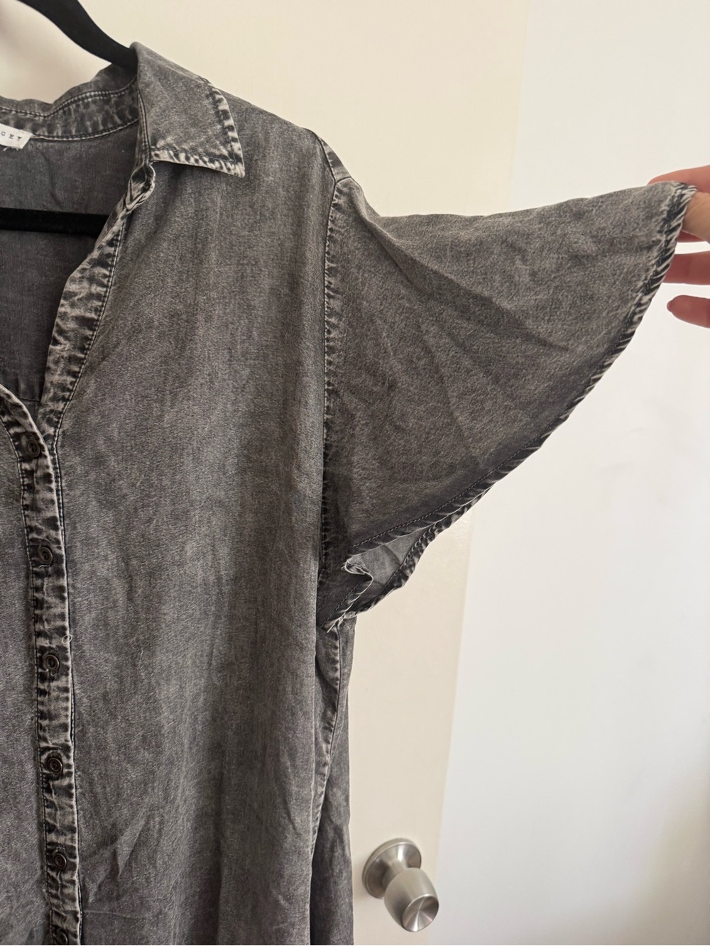 Jane and Delancey Washed Gray Mini Shirt Dress - Picture 3 of 6